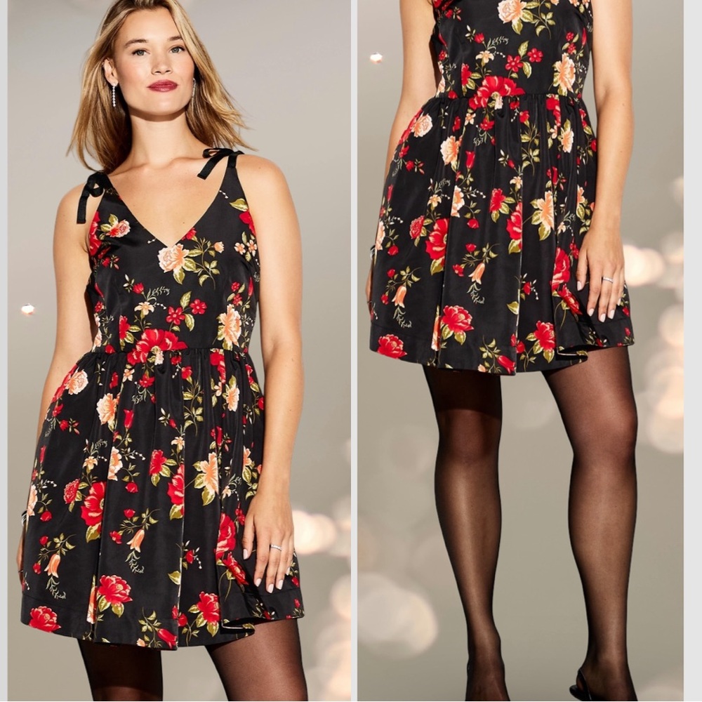 NWTS🌹THE OCCASION XL🌹BLACK ROSE TAFFETA FIT & FLARE SWING DRESS BACK ZIP CLOSURE - Picture 3 of 16